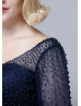 Navy Blue Pearls Mother Of The Bride Dress